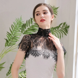Women Detachable Fake Collar Half Shirt Blouse Sweet Crochet Sheer Eyelash Floral Lace 