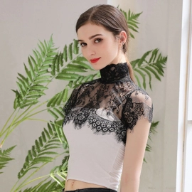Women Detachable Fake Collar Half Shirt Blouse Sweet Crochet Sheer Eyelash Floral Lace 