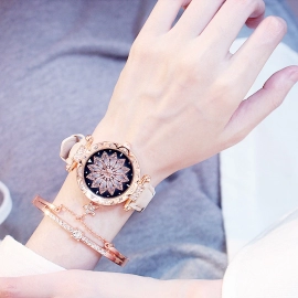 Women Starry Sky Watch Luxury Rose Gold Diamond Watches Ladies Casual Leather Band Quartz Wristwatch Female Clock