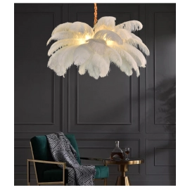 Nordic Ostrich Feather Led Pendant Lamp Living Room Feather Lamp Bedroom Home Decor Indoor Lighting 
