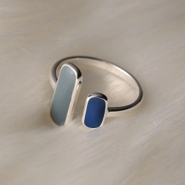 100% Solid 925 Sterling Silver Blue Stone Rings For Women Simple Trendy Retro